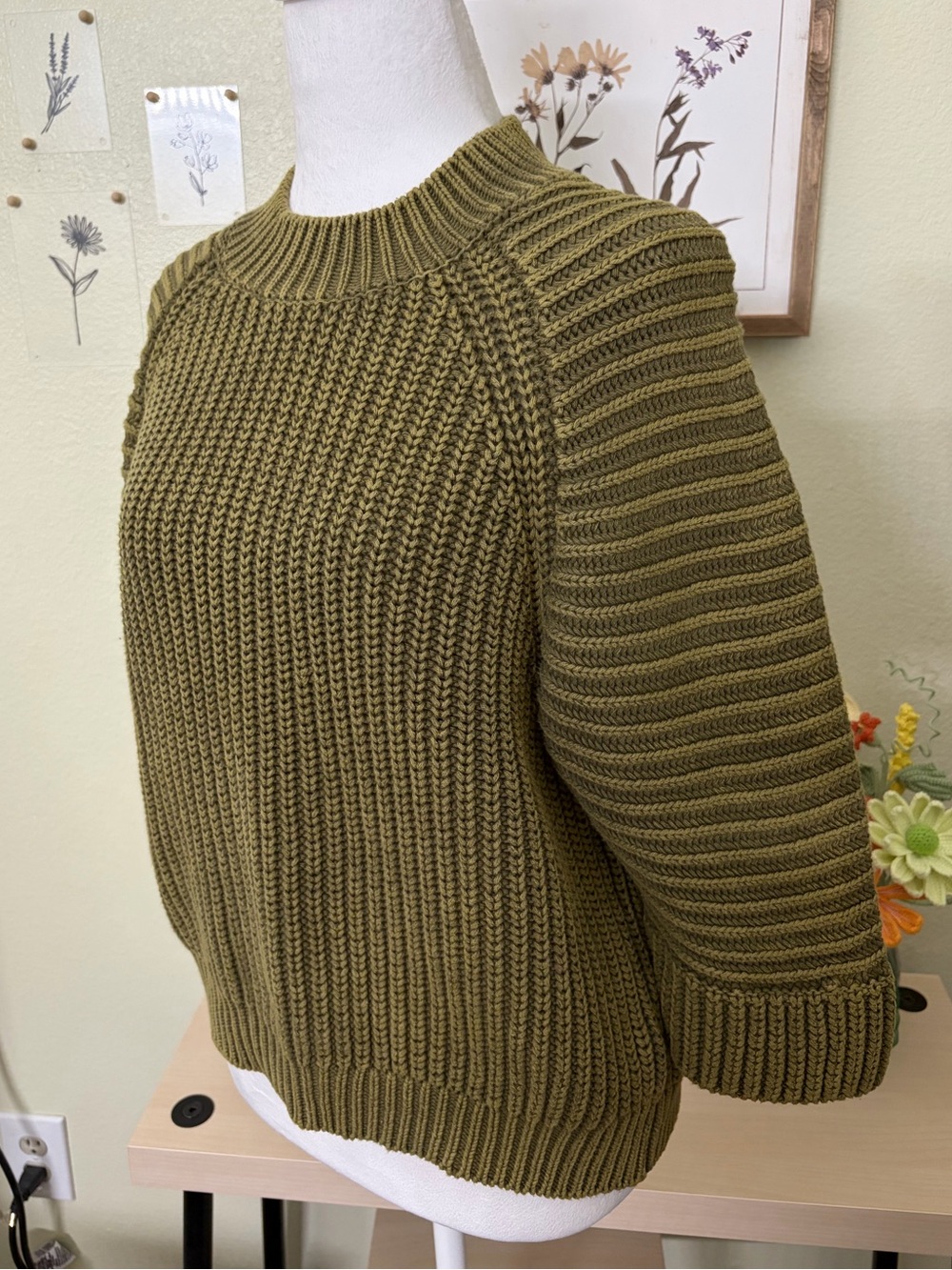 Maeve Anthropologie Mackenzie Chunky Ribbed Sweater Olive Boho Cabincore XS - Picture 7 of 10